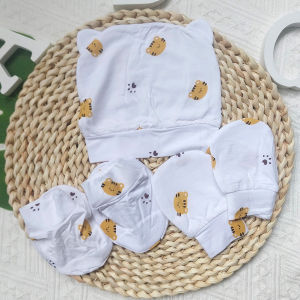 Set Bao tay chân kèm mũ che thóp sơ sinh siêu mềm mại chất cotton lạnh co giãn tốt an toàn cho bé