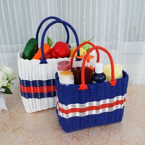 BELLETEN Multicolors Handmade Wicker Shopping Basket 241418cm PVC Picnic Storage Basket High Quality Rattan Woven Garden Imitating Flower Basket
