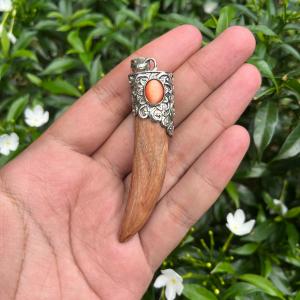 Liontin Kalung Bandul Kayu Stigi Variasi Alpaka