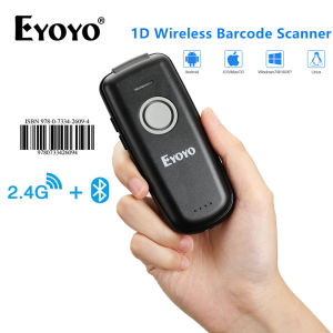 Eyoyo Mini 1D Wireless Barcode ScannerCompatible with Bluetooth Function & 2.4GHz Wireless & Wired Connection Portable Barcode Reader Work With Windows MacAndroid iOS Phones Tablets or Computers