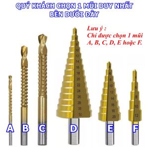 Mũi khoan tháp bước 4-32mm chân trụ chuẩn Nhật - Mũi khoan răng cưa 3-8mm - Bộ 6 mũi khoan đa năng