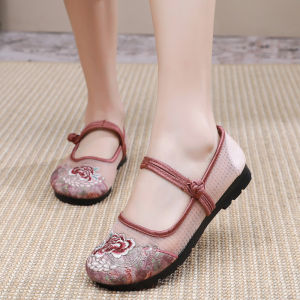 Ielgy 2025 mùa hè của phụ nữ lưới thoáng khí phong cách cổ xưa Hanfu Giày Giày vải phụ nữ phong cách dân tộc Giày thêu