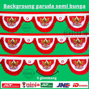 BENDERA BACKGROUND GARUDA SEMI BUNGA KIPAS 10 GLOMBANG