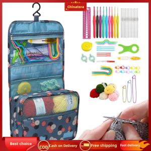 [Chinatera Malll]Crochet Hooks Kit with Case Crochet Needles Weave Yarn Kit Ergonomic Handle Hand Knitting Art Tools for Adults & Kids