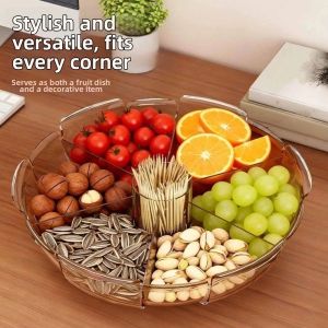 GLOWLITE Large Capacity Fruit Plates Petal Shape Thicken Snack Serving Tray Decorative Non-toxic Snack Storage Dish Household Use