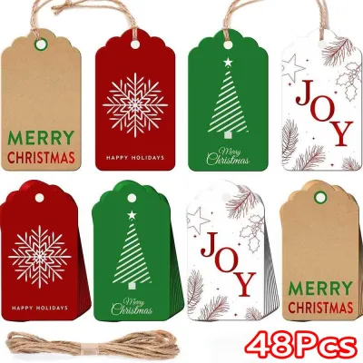 MODERNLUX Hanging Christmas Gift Tags Rectangle Shape Christmas Pattern Gift Label Cards Christmas Message Cards Gift Wrapping