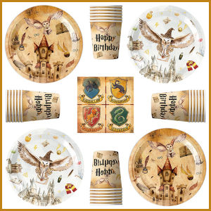 Magic School Birthday Party Decoration Children Party Favor Gold White Magic Academy Them Plates Cups Napkins Tableware Supplies