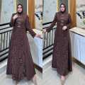 Baju gamis wanita Remaja Trendy coklat mahogani Motif Brukat terbaru 2026 Nazerra maxi Bahan velvet Premium gaun wanita Pesta Kondangan Cantik elegant Fashion modist bahan adem Bisa COD. 