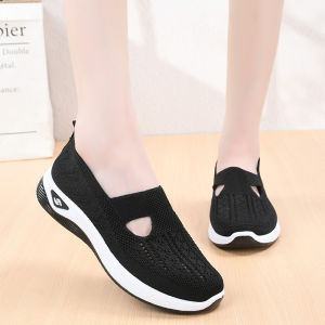 Black Jogger Shoes For Women Fashion Soft Rubber Mesh Shoes For Lady Breathable Casual Mesh Shoes