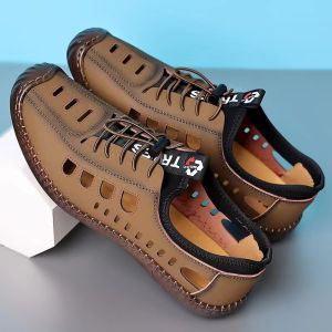 Free Shipping MenS Summer Sandals New Style With A Rubber Sole Casual Design Breathable And Perforated Leather Material Non-Slip Soft Sole Available For Individual Purchase