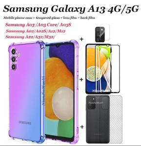 4in1 For Samsung Galaxy A03 A03s A13 A03Core case M32 M12 A12 A02 A02s color phone case+back film+tempered glass film+lens film