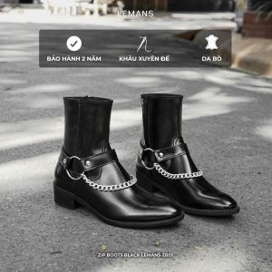 Giày da bò Zip Boots nam LEMANS ZB01.2 cao 5cm khâu đế phối đai xích tạo 3 mẫu boot bảo hành 24 tháng