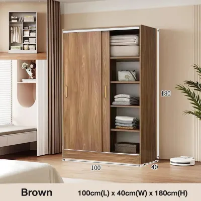 [On Hand] Simple Assembly Wardrobe Organizer Nordic Luxury Sliding Door Cabinet 180cm Sturdy Wood Furniture for Bedroom Use