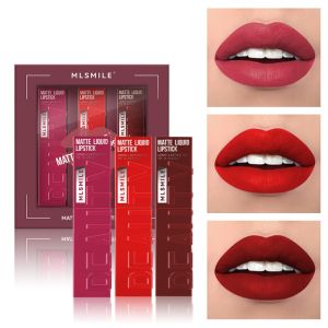 MOLISAN 3Pcs ใช้งานได้ยาวนาน ลิปสติกเหลว ไม่ซึมน้ำ แต่งหน้า ลิปกลอสแบบหมอก แบบพกพา นุ่มนวล ลิปทินท์เครื่องสำอาง ผู้หญิง