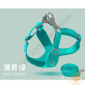 【现货】宠物可调节反光双锁麂皮绒牵引绳【Ready Stock】Pet Adjustable Reflective Double Lock Suede Harness Leash