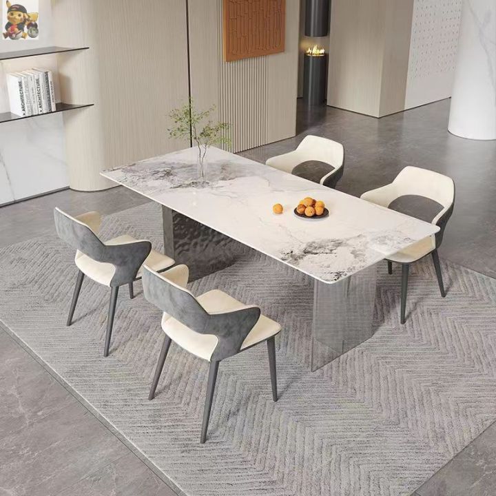 Suspension Stone Plate Dining Table Transparent Acrylic Stainless Steel ...