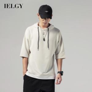 IELGY korean style street style hooded pullover mid-sleeved t-shirt men