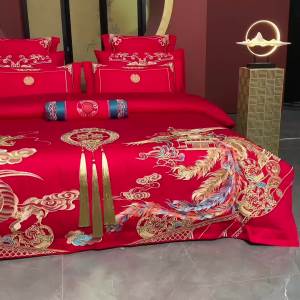 Yaloo 100% 100% Cotton Chinese Style Red Four-Piece Set for Wedding Room New Wedding Pure Cotton Bed Sheet with Embroidered Flower Quilt Cover Bedding LZD