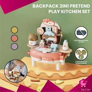 BabyShop-M321 Mainan Edukasi Anak Bear Backpack 2IN1 Pretend Play Kitchen Set / Mainan Tas Ransel Anak Karakrer Beruang Beauty Colorclay / Simulasi Mainan Masak Masakan Dapur Anak Import