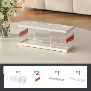 High Definition ABS Transparent Fish Tank Shatterproof 3 Grids Fish Breeding Box Stackable with Light Desktop