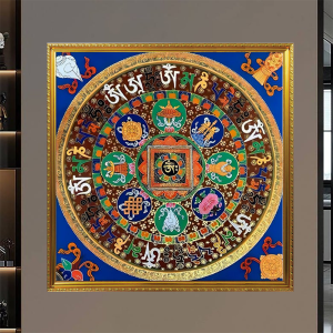 Tranh Laminate Tráng Gương Đóng Khung - Om Mani Padme Hum Mandala - Lục Tự Đại Minh Chú