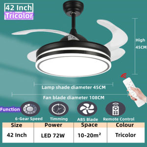 42 Inches Ceilings Fan With Lights Modern Remote Control/3 colors Dimming/6 Speeds Wind/ Invisible LED Ceiling Fan Light