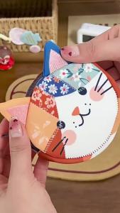 [ Mosaic Fabric kitten coin purse Comes with a matching keychain ] Cosmetic bag Stationery storage bag