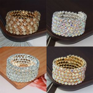 MAKERVY For Women Crystal Rhinestones Hand Wrist Bracel Wedding Bangles Crystal Bracelets Five Rows Bangles