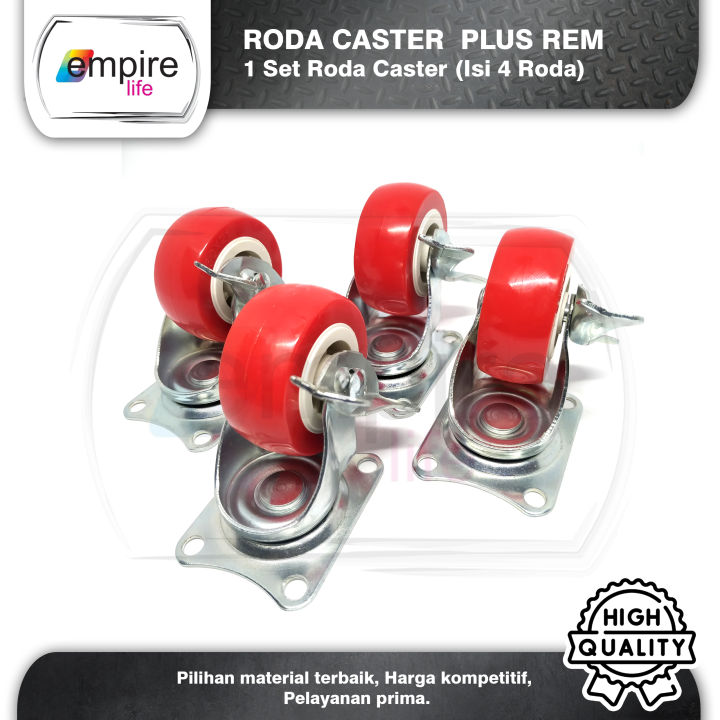 Roda Caster Hidup Plus Rem 50mm 2 Inch Kaki Roda Etalase 4 Pcs