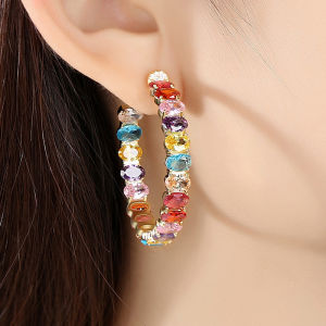 SEQUITO Gorgeous Colorful Crystal Large Circle Hoop Earrings Pave CZ Setting Statement Rainbow Round Boho Jewelry for Women SE285