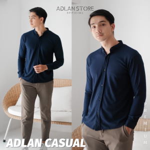 Adlan Kemeja Casual Kerah Sanghai Pria Polos Catton Pique Panjang Olive / Baju Kemeja Casual Long Slive / Kemeja Slimfit Serap Keringat / Baju Kemeja Kerja Formal Lengan Panjang Army Size M - XXL Terbaru kemeja sanghai kemeja kerah ciangi model terbaru
