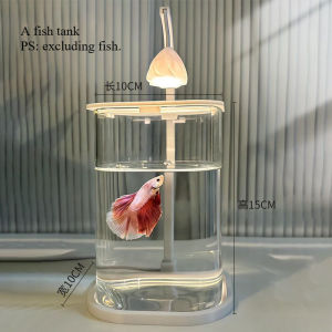 Betta Fish Mini Aquarium Fish TankCreative Scene Glass Tank with Decorations LED Lighting