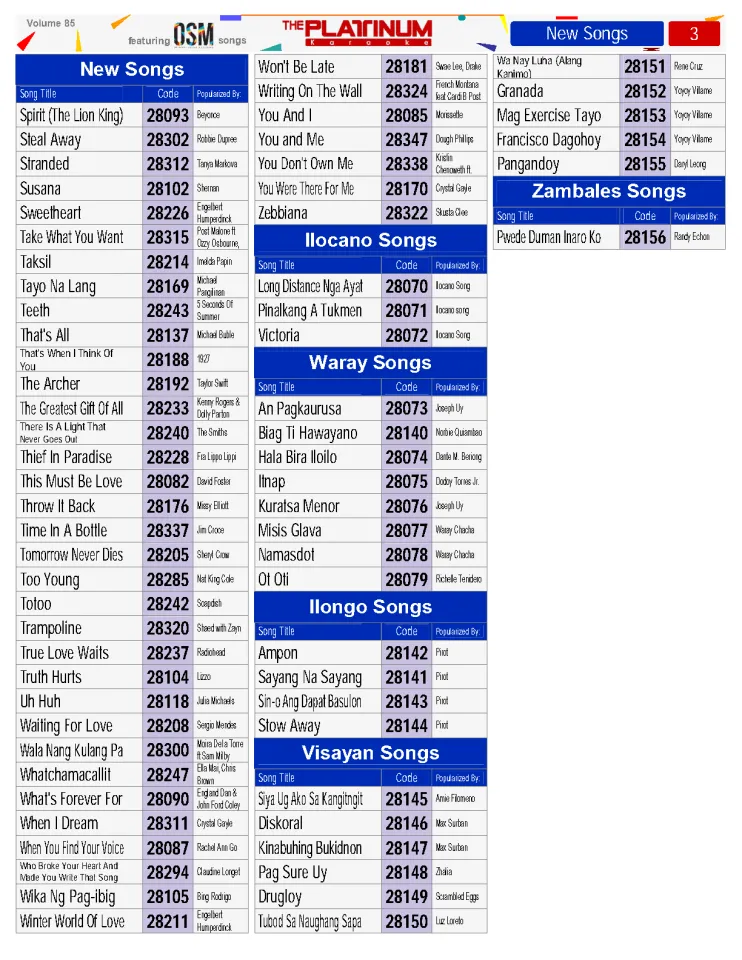 Platinum Songbook Tagalog Karaoke Songs List 2019 Hot Star Vijay