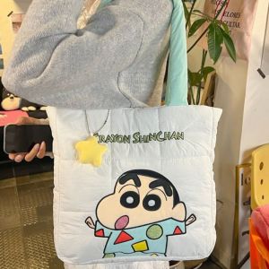COSE School Bag Down Cloth Tote Bag Student Backpack Printed Crayon Shin-chan Shoulder Bags Simple Commute Cute Cartoon Cloth Handbag Girls
