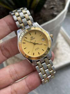 Đồng hồ nam Arezzo mặt vàng chạy pin hàng Si
