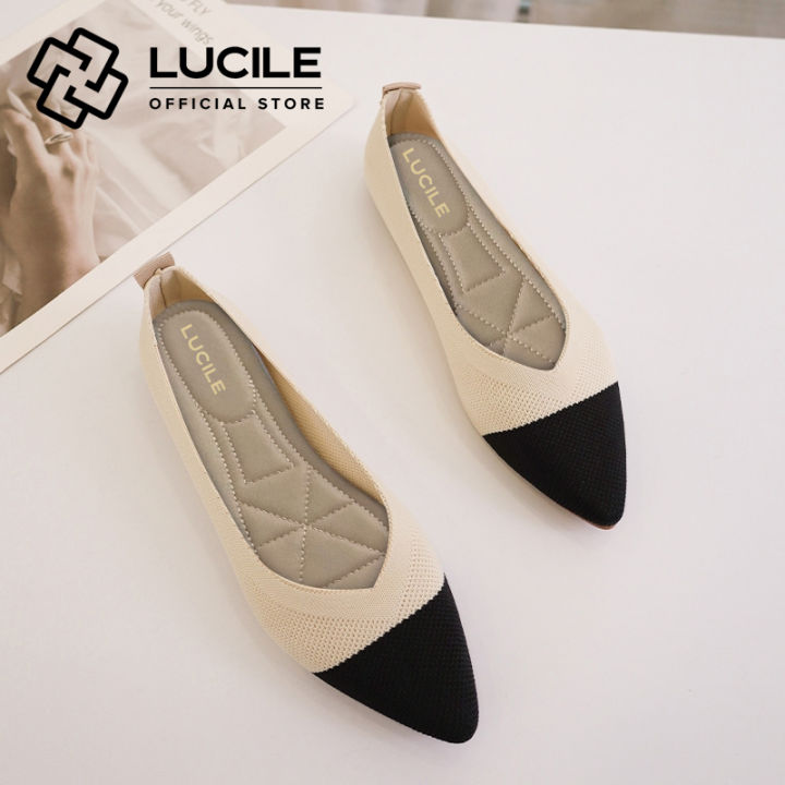 Lucile W11 Two Tone Knitted Pointed Toe Flat Ballet Breathable