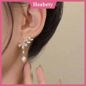 Heabety 1 cặp bông tai dạng hạt hình hoa lá đính đá tinh xảo dành cho nữ bông tai tua rua trang sức tiệc cưới
