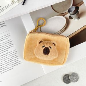 ROLL Zipper Capybara Coin Purse With Keychain Plush Headphone Lipstick Bag PP Cotton Mini Wallet Kids Gift