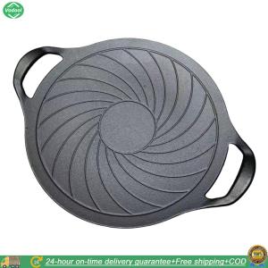[New] 15 Inch Cast Iron Grill Pan Nonstick Grill Skillet Compatible for Gas Stove BBQ Grill Pan for Indoor Or Outdoor Grilling