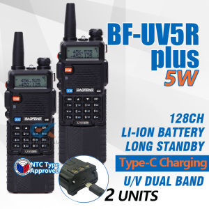 Baofeng UV-5R Plus 5W Walkie Talkie Set of 2  Extended Battery Free Walkie Talkie Dual Band UHF/VHF Two Way Radio