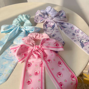 Kawaii Sanrio Women Scrunchie Ribbon Elastic Hair Bands: Bow My Melody Kuromi Cinnamoroll Head Band for Girls Ladies Hair Ropes Ties Hair Accessories