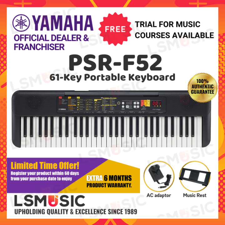 Yamaha PSRF52 61 Key Portable Electronic Keyboard Piano w/ Music Rest