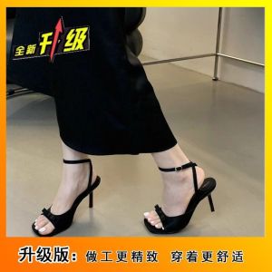 [Free Shipping] Bow-Knot Gentle And Sweet Style One-Strap High-Heeled Sandals Summer Korean-Style Square-Toe Open-Toe Stiletto Heels