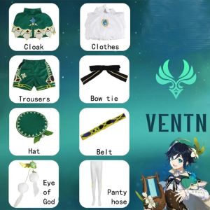 Game Genshin Impact Venti Cosplay Costume Vest Shorts Hat Stockings Wendi Windy Outfits Halloween Carnival Party Props