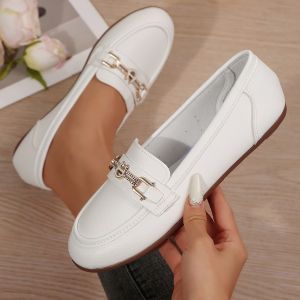 [Free Shipping] Comfortable Work Shoes For Long Hours Featuring A Square Toe Slip-On Design And A New Style Of Flat Soft-Soled Black Leather Shoes For Women