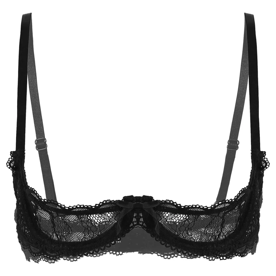 SHUNAICHI Women See Through Sheer Lace Lingerie 1/4 Cups Bra Top Spaghetti  Shoulder Straps Underwire Push Up Bras Tops Sexy Braltte Femme