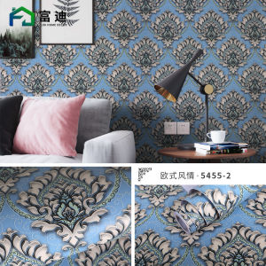 10m giấy dán tường sẵn keo châu âu hoa văn màu xanh lơ 5455-2 (kt dài 10m x rông 45cm/ cuôn) decal trang trí điểm nhấn phòng.