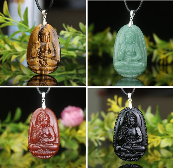 Dây Chuyền Phật Bản Mệnh A Di Đà Bồ Tát đá Núi lửa, đá thạch anh, mã não, mắt hổ cho tuổi Tuất, Hợi + Tặng vòng tay chỉ đỏ May Mắn trị giá 50K