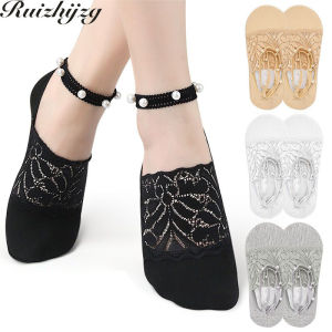 Ruizhijzg Hàng sẵn có New cotton Ngọc Trai Pha Ren lên Vớ ren vớ nhung phụ nữ tất Nữ Silicon không trượt thoáng khí và thoải mái vớ