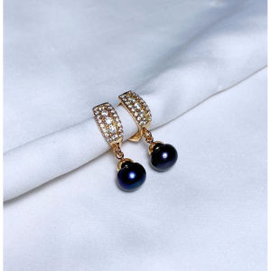 Anting pesta Mewah Mutiara Air Tawar Asli Bersertifikat / Mutiara Lavender Hitam Putih